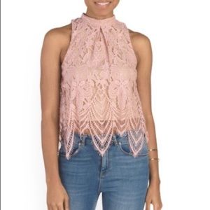 Love, Fire mock neck lace top